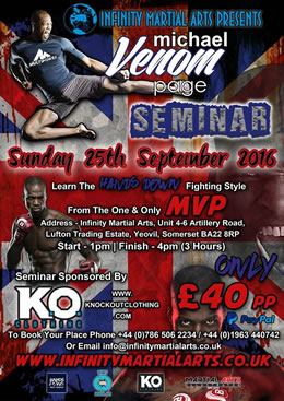 Knockout Clothing sponsoring Infinity Martial Arts Presents Michael Venom Page Seminar in Yeovil, Somerset